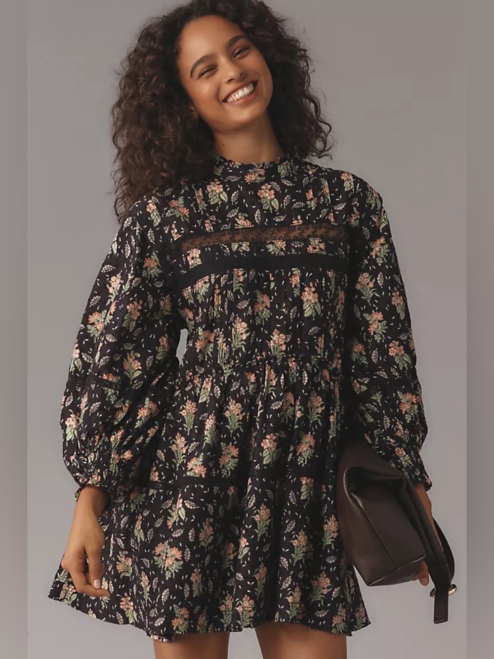 Anthropologie Black Floral Mini Dress